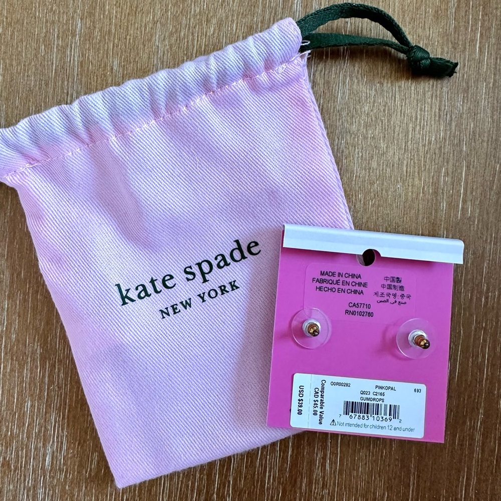 [NEW UNWORN] KATE SPADE Gumdrop Stud Earrings- Pink Opal - Picture 2 of 3